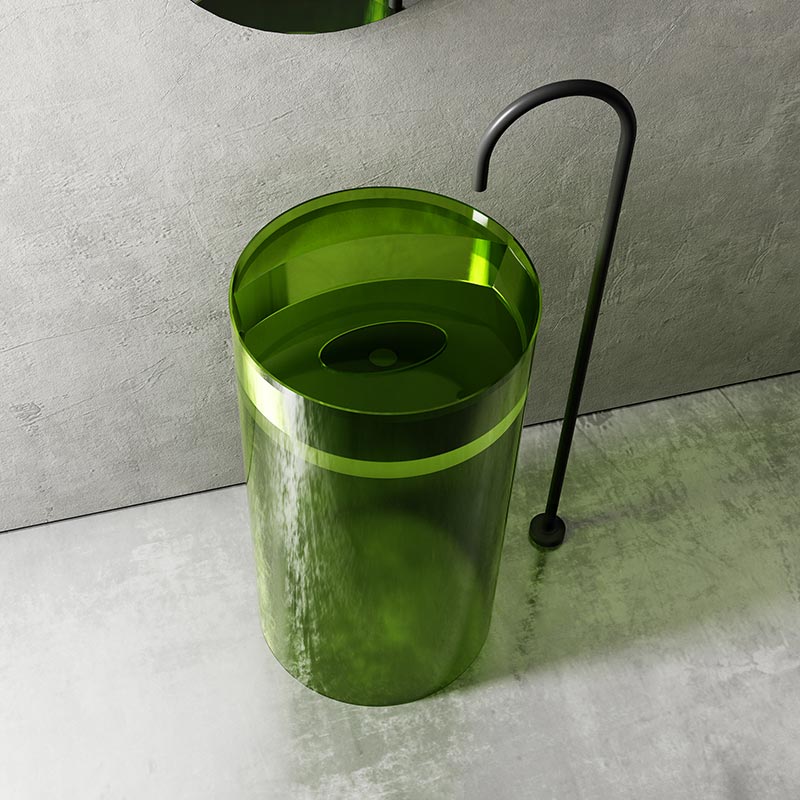Lavoar de baie, freestanding, 45 cm, rotund, din rasina, verde transparent, MonBlari