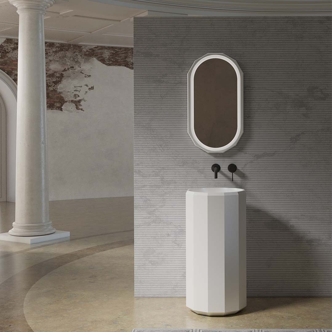 Lavoar de baie, freestanding, 45x45 cm, rotund, din compozit, alb mat, MonBlari Beryl
