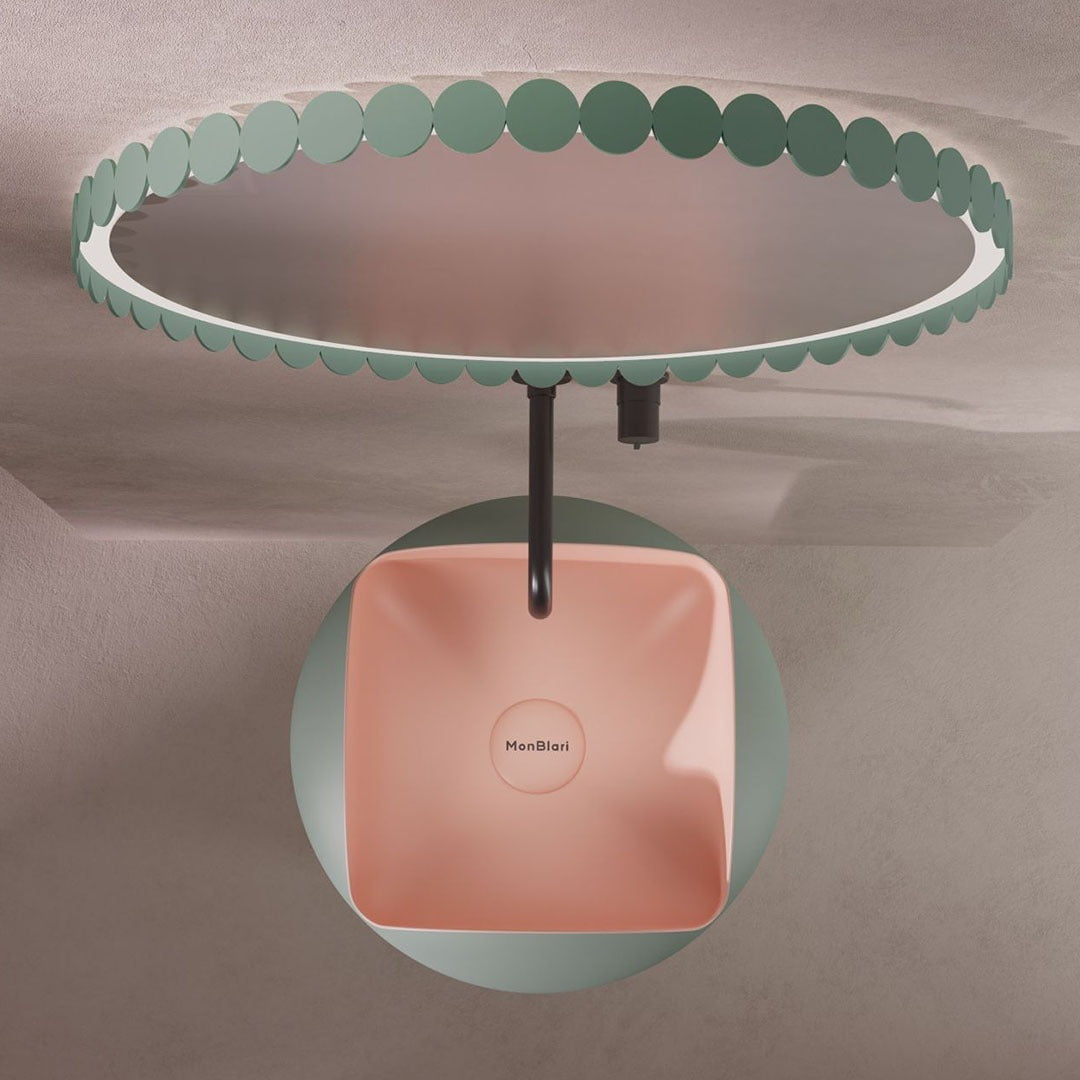 Lavoar de baie, freestanding, 45x45 cm, rotund, din compozit, roz floral, MonBlari Flower