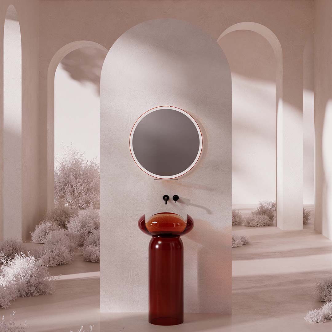 Lavoar de baie, freestanding, 45x45 cm, rotund, din rasina, caramiziu, MonBlari Flower