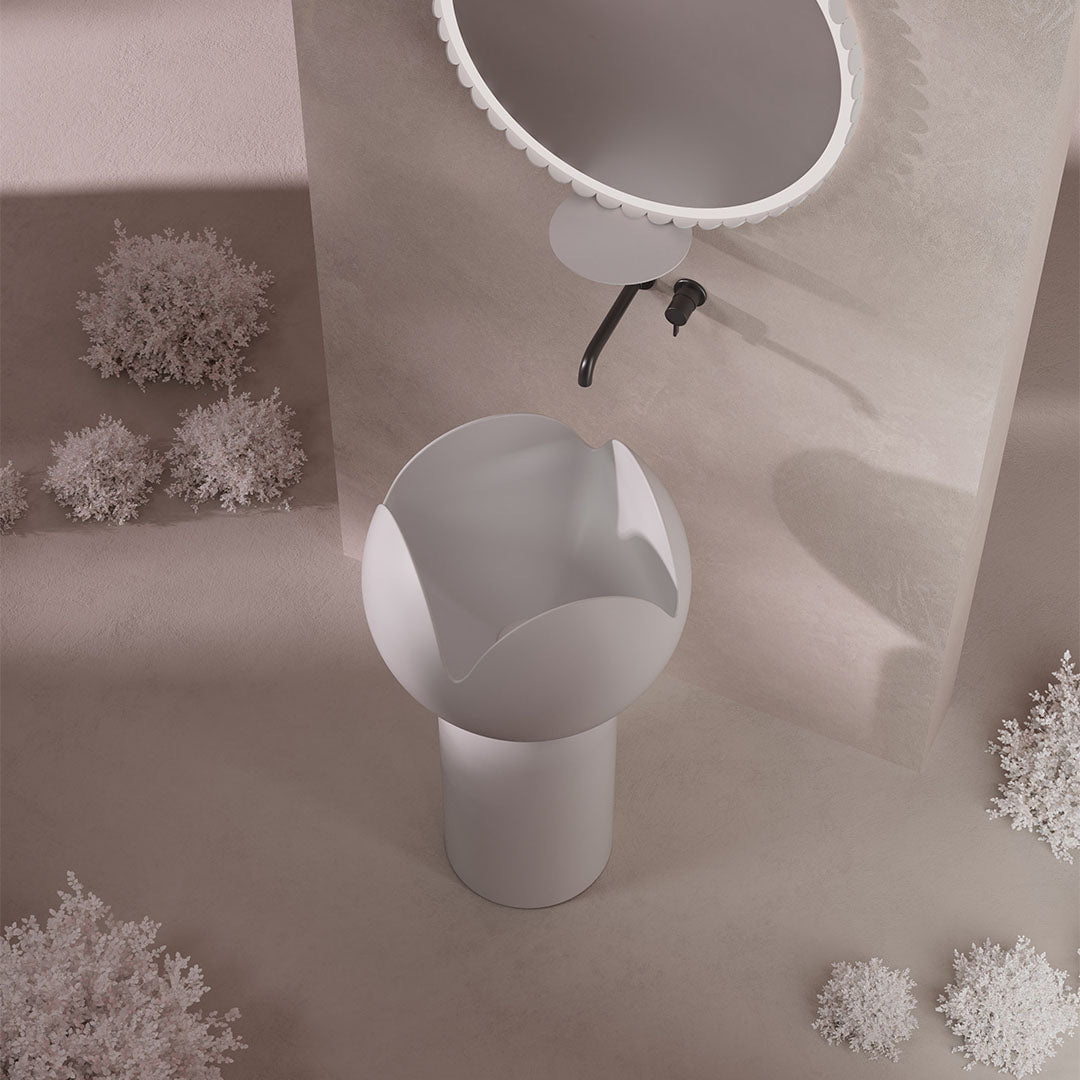 Lavoar de baie, freestanding, 45x45 cm, rotund floral, din compozit, alb, MonBlari Flower