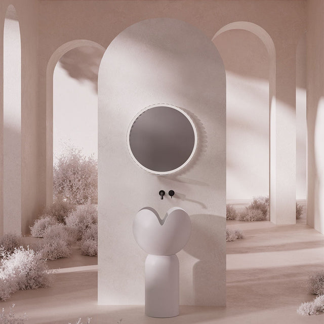 Lavoar de baie, freestanding, 45x45 cm, rotund floral, din compozit, alb, MonBlari Flower