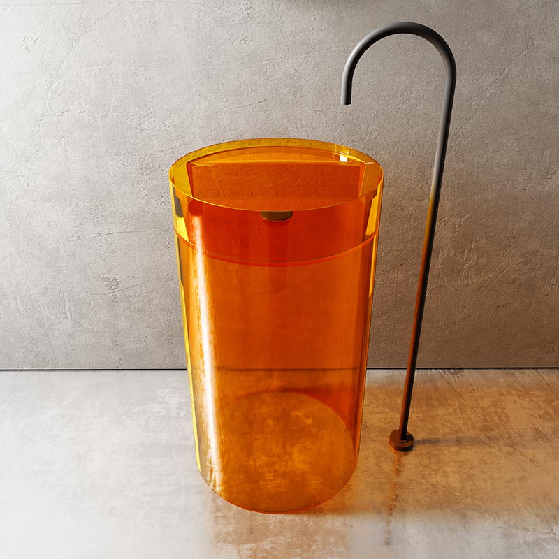 Lavoar de baie, freestanding, 48 cm, rotund, din rasina, portocaliu transparent, MonBlari