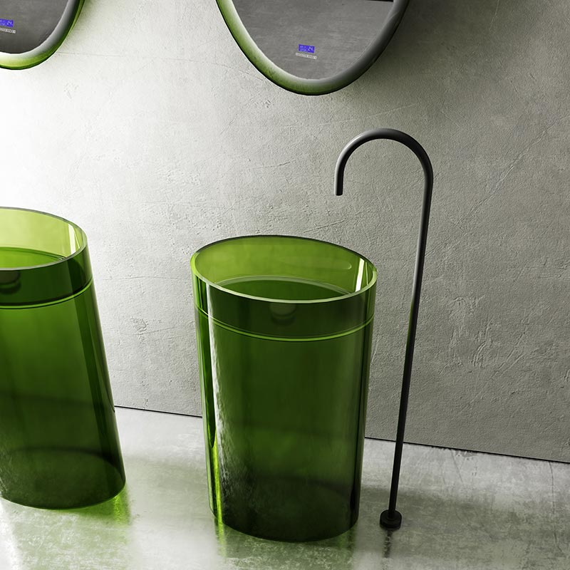 Lavoar de baie, freestanding, 50 cm, oval, din rasina, verde transparent, MonBlari
