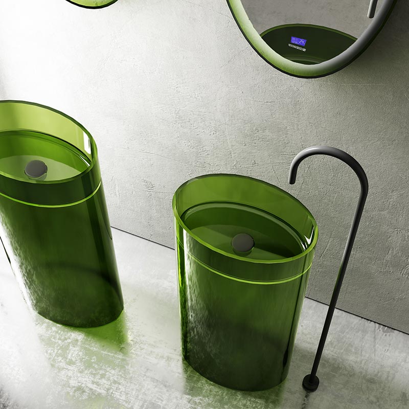 Lavoar de baie, freestanding, 50 cm, oval, din rasina, verde transparent, MonBlari
