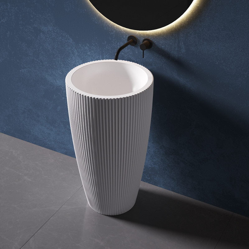 Lavoar de baie, freestanding, 50 cm, rotund, din compozit, alb, cu riflaje,  MonBlari