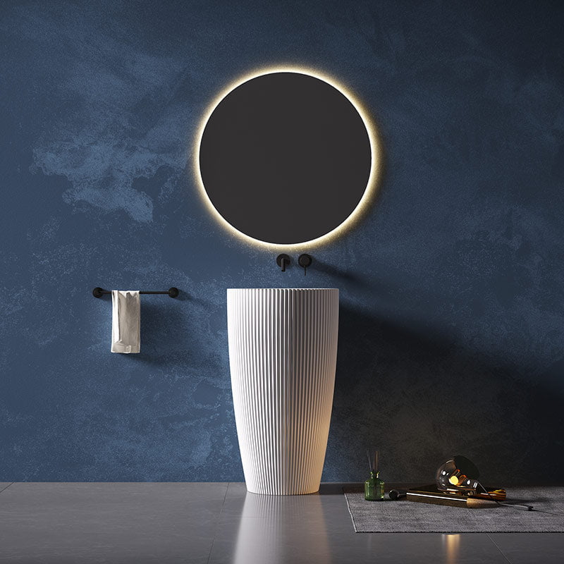 Lavoar de baie, freestanding, 50 cm, rotund, din compozit, alb, cu riflaje,  MonBlari