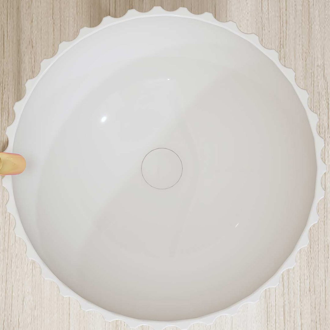 Lavoar de baie, freestanding, 50 cm, rotund, din compozit, alb mat, cu riflaje, MonBlari