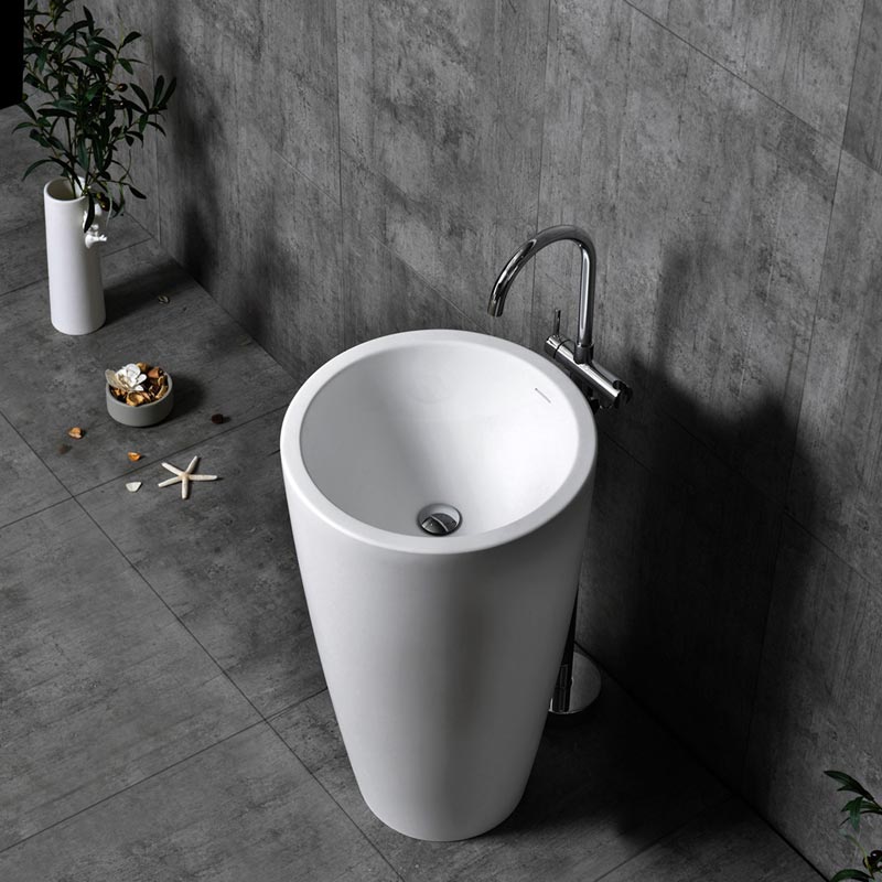 Lavoar de baie, freestanding, 50 cm, rotund, din compozit, alb mat, MonBlari