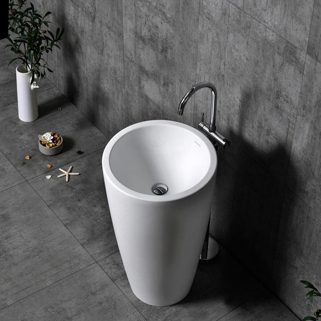 Lavoar de baie, freestanding, 50 cm, rotund, din compozit, alb mat, MonBlari