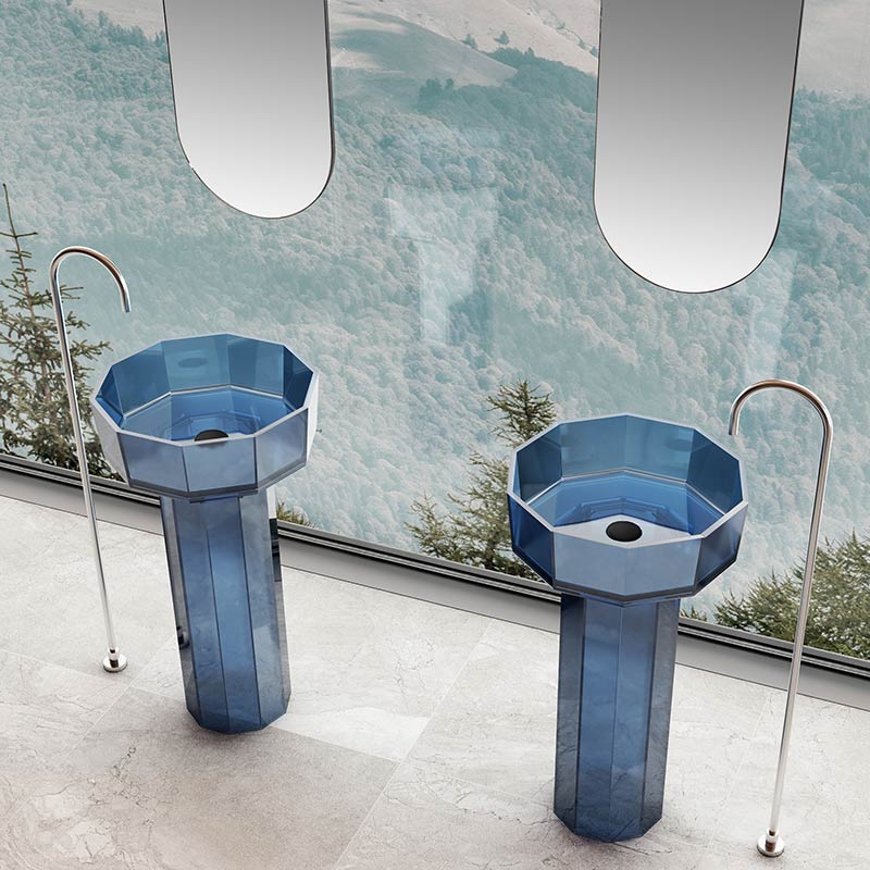 Lavoar de baie, freestanding, 50 cm, rotund, din rasina, albastru transparent,  MonBlari