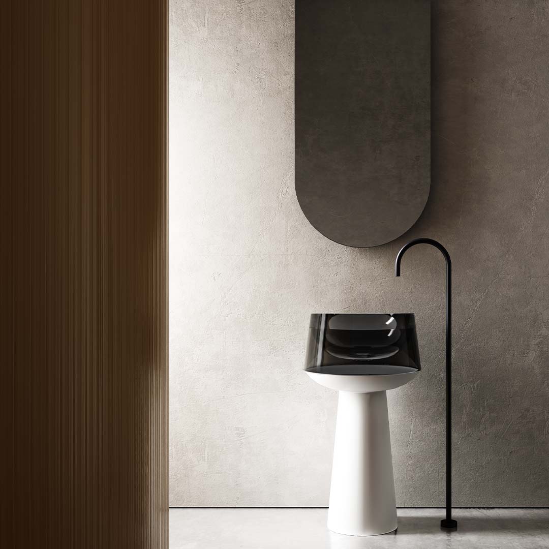 Lavoar de baie, freestanding, 50 cm, rotund, din rasina, negru mat transparent, MonBlari