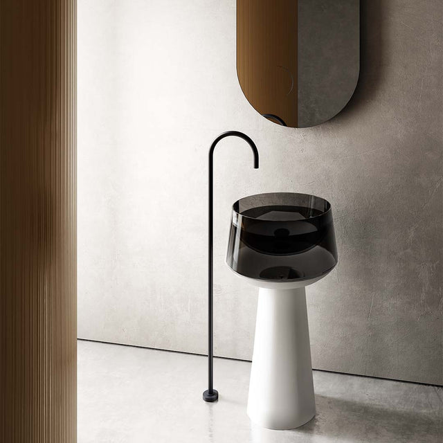 Lavoar de baie, freestanding, 50 cm, rotund, din rasina, negru mat transparent, MonBlari