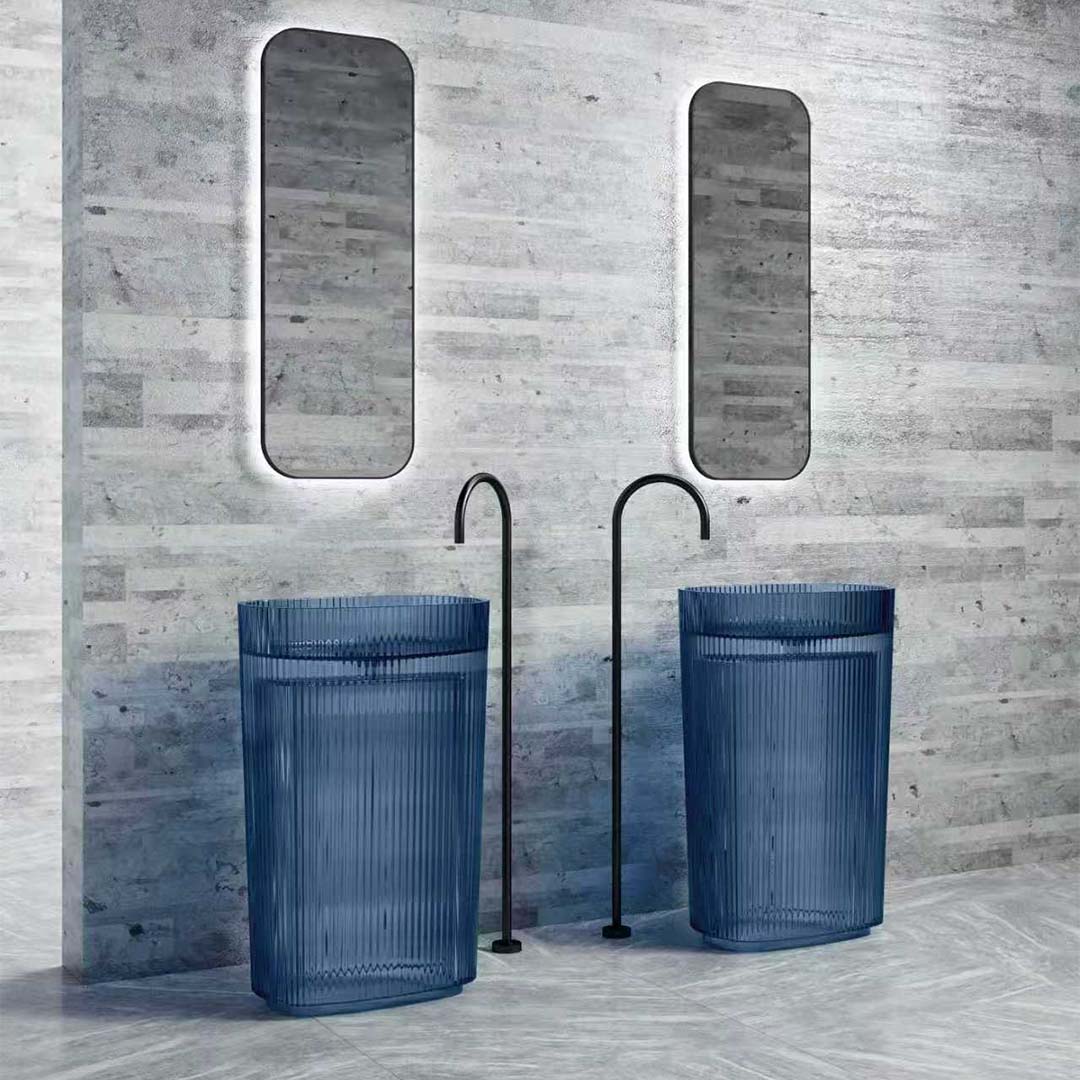 Lavoar de baie, freestanding, 55 cm, oval, din rasina, albastru transparent, MonBlari