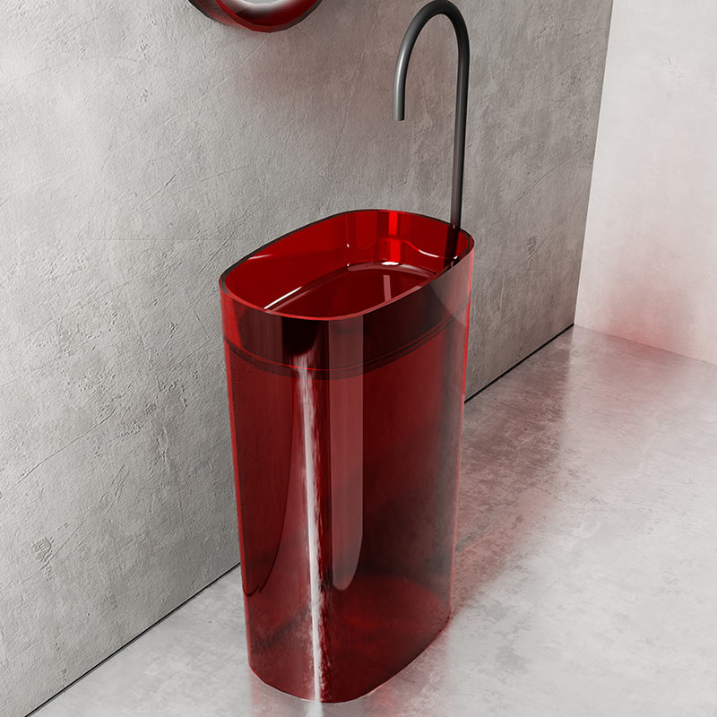 Lavoar de baie, freestanding, 55 cm, oval, din rasina, rosu transparent, MonBlari