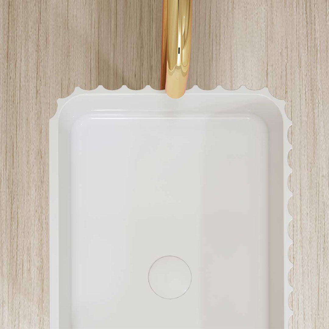 Lavoar de baie, freestanding, 60 cm, dreptunghiular, din compozit, alb mat, cu riflaje, MonBlari