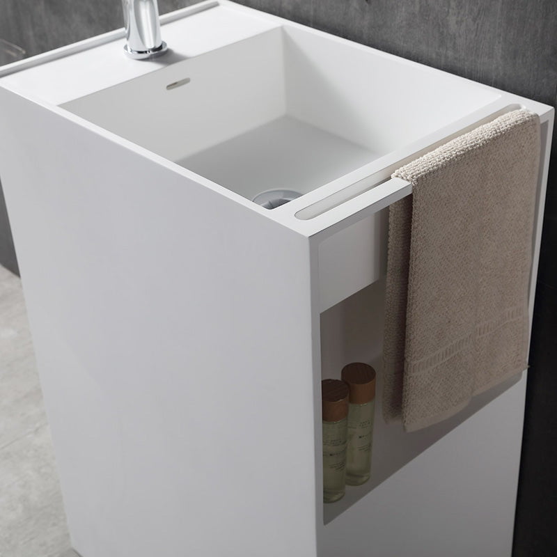 Lavoar de baie, freestanding, 60 cm, dreptunghiular, din compozit, cu suport de prosop, alb mat, MonBlari
