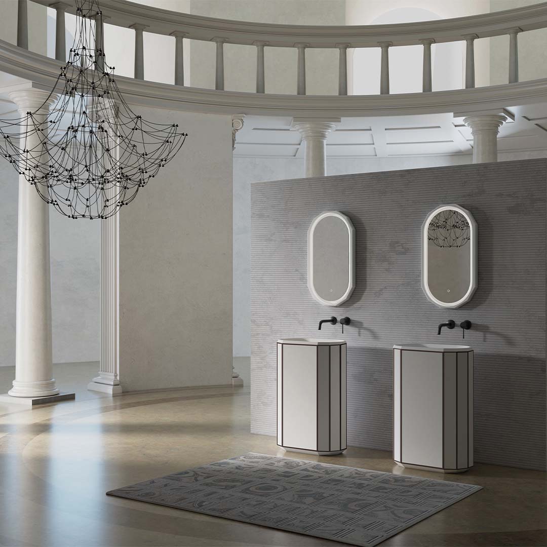 Lavoar de baie, freestanding, 60x36 cm, oval, din compozit, alb mat cu linii negre, MonBlari Beryl