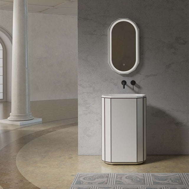 Lavoar de baie, freestanding, 60x36 cm, oval, din compozit, alb mat cu linii negre, MonBlari Beryl