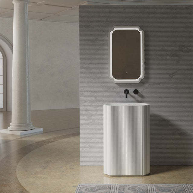 Lavoar de baie, freestanding, 60x37 cm, oval, din compozit, alb mat cu riflaje, MonBlari Chloe