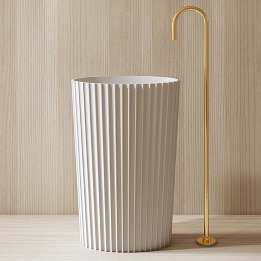 Lavoar de baie, freestanding, 60x40 cm, oval, din compozit, alb mat, cu riflaje, MonBlari
