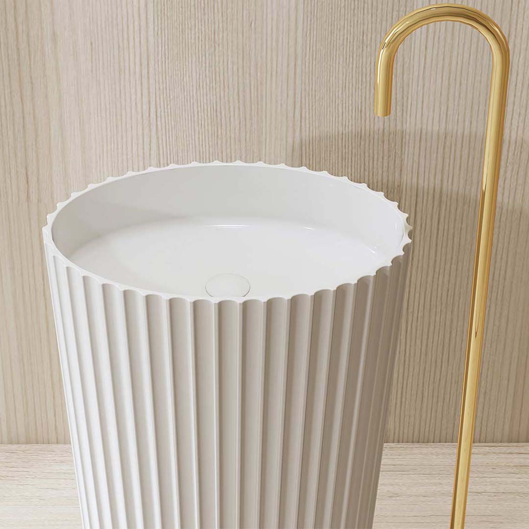 Lavoar de baie, freestanding, 60x40 cm, oval, din compozit, alb mat, cu riflaje, MonBlari