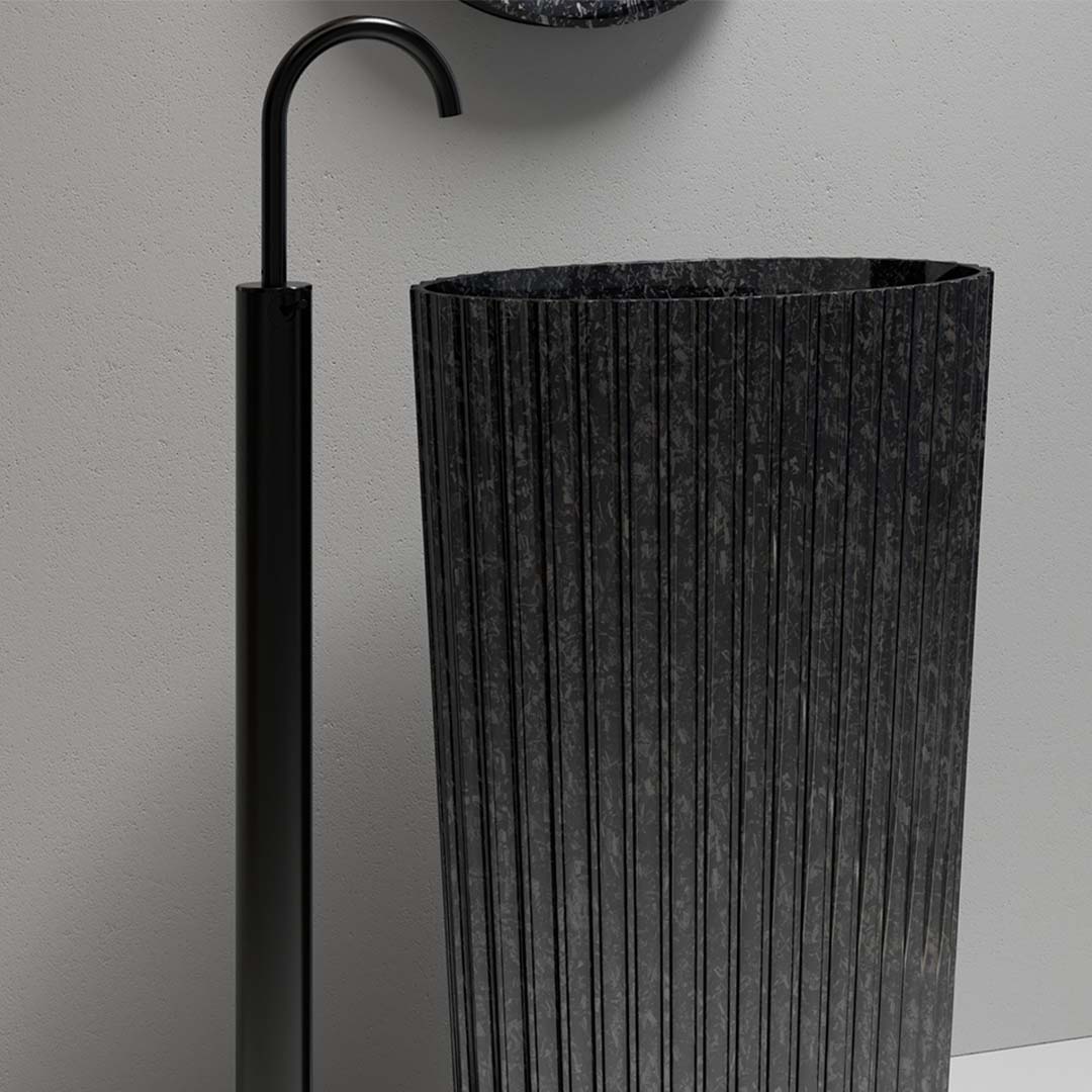 Lavoar de baie, freestanding, 60x40 cm, oval, din fibra de carbon Mozaic, negru, MonBlari