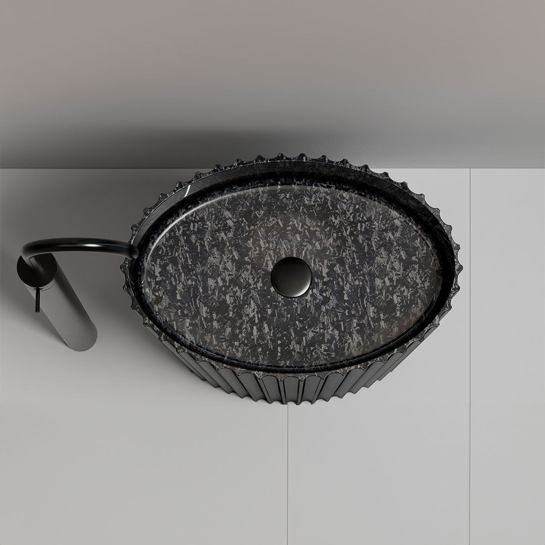 Lavoar de baie, freestanding, 60x40 cm, oval, din fibra de carbon Mozaic, negru, MonBlari