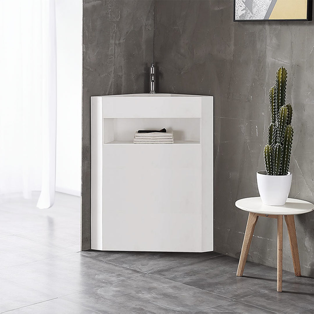 Lavoar de baie, freestanding, de colt, 50 cm, cu sertar inclus, din compozit, alb, MonBlari