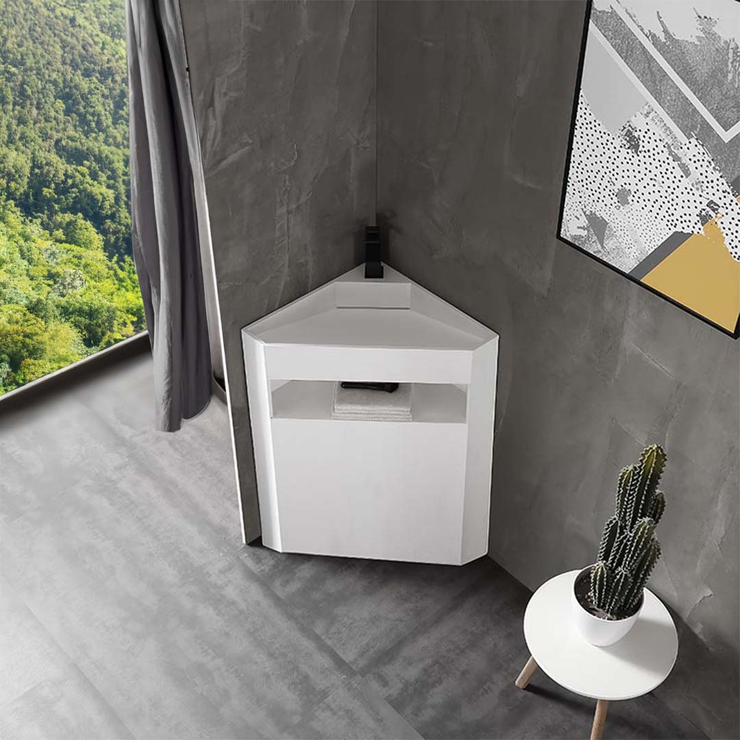 Lavoar de baie, freestanding, de colt, 50 cm, cu sertar inclus, din compozit, alb, MonBlari