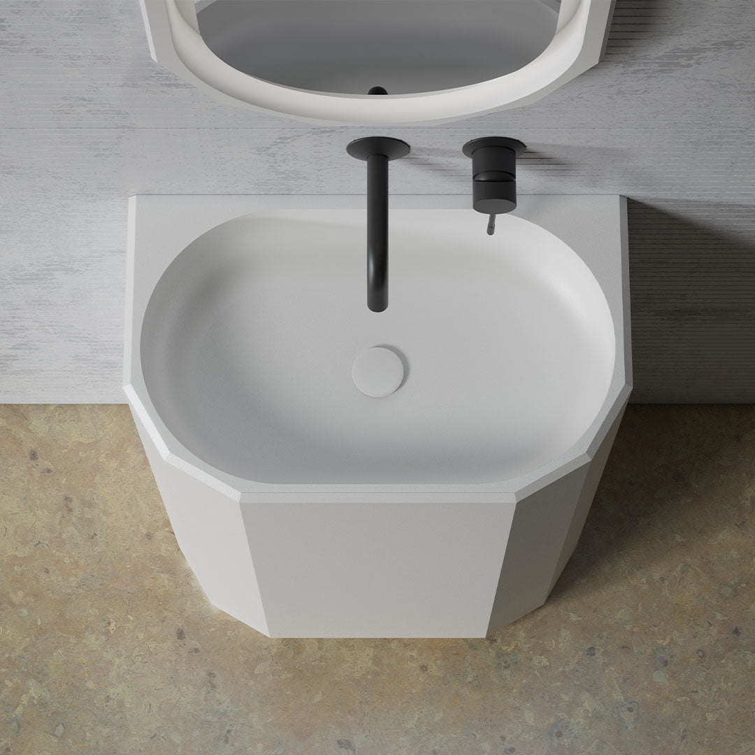 Lavoar de baie, freestanding, lipit de perete, 60x38 cm, oval, din compozit, alb mat, MonBlari Beryl