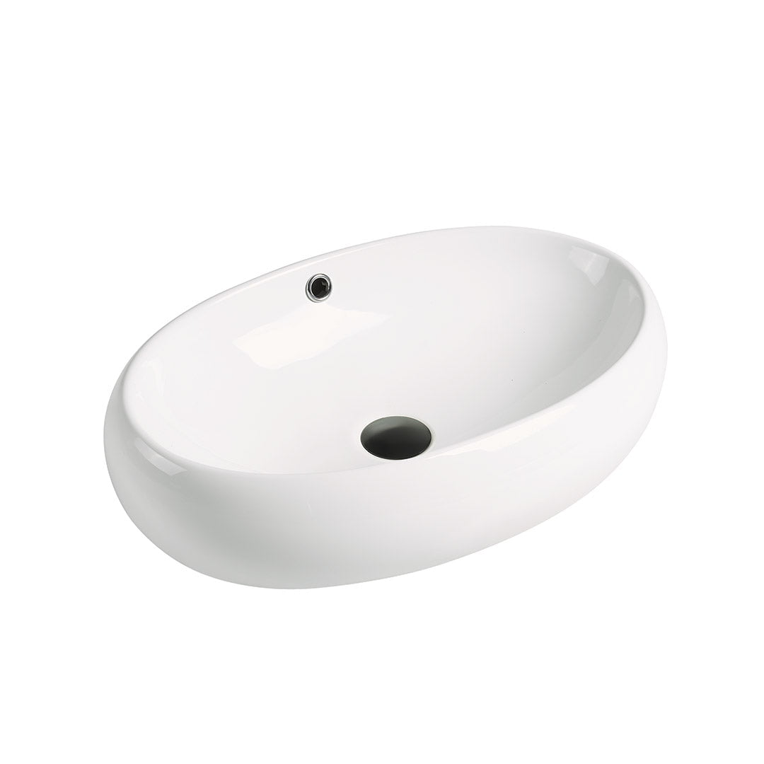 Lavoar de baie Granada, pe blat, oval, din ceramica sanitara, 60 cm, alb lucios, Elysium