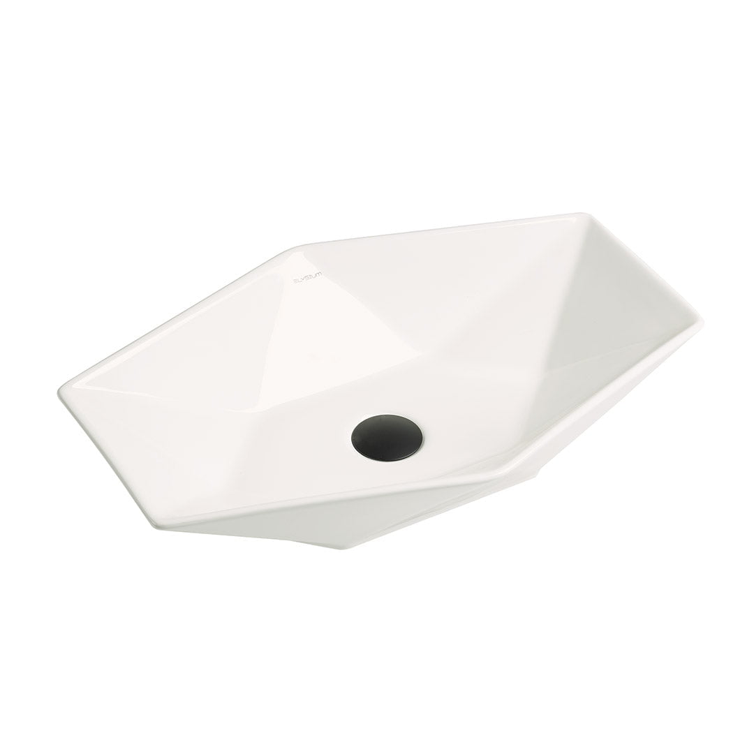 Lavoar de baie Imuran, pe blat, hexagonal, din ceramica sanitara, 56.5 cm, alb lucios, Elysium