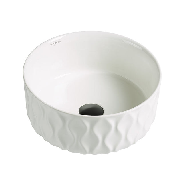 Lavoar de baie Indigo, pe blat, rotund, din ceramica sanitara, 37 cm, alb lucios, Elysium