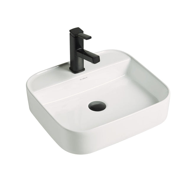 Lavoar de baie Kaelis 45, pe blat sau pe perete, dreptunghiular, din ceramica sanitara, 45 cm, alb lucios, Elysium
