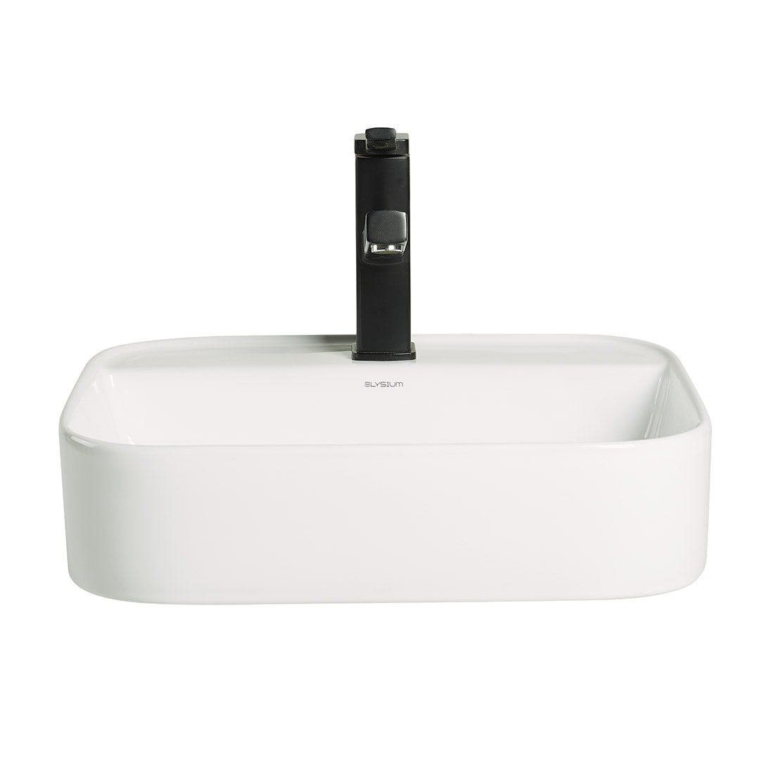 Lavoar de baie Kaelis 45, pe blat sau pe perete, dreptunghiular, din ceramica sanitara, 45 cm, alb lucios, Elysium