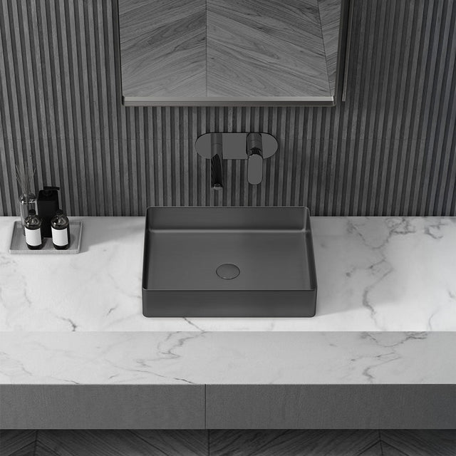 Lavoar de baie Kaia 57, pe blat, dreptunghiular, din otel inoxidabil, 57 cm, negru, Elysium