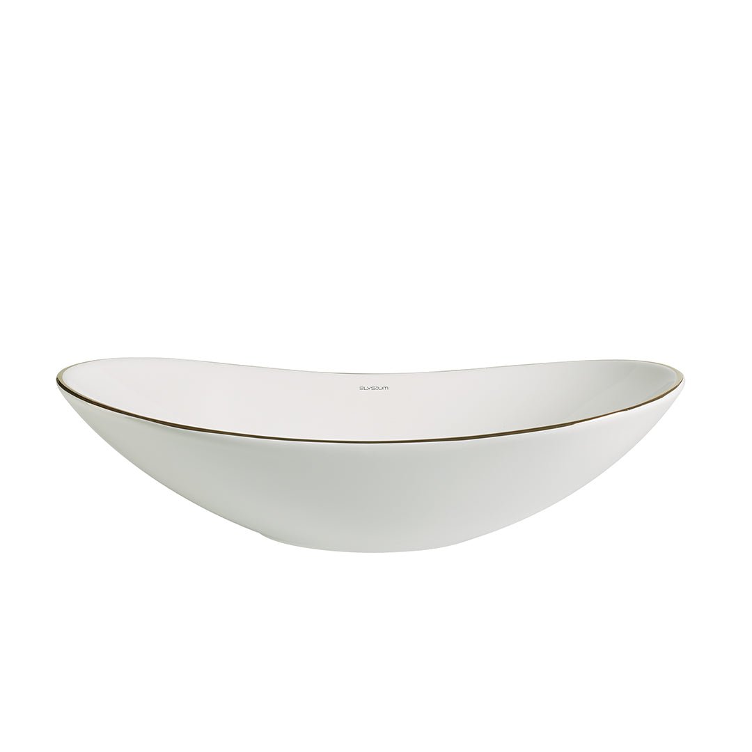 Lavoar de baie Lleida, pe blat, oval, din ceramica sanitara, 61.5 cm, alb lucios cu margini aurii, Elysium