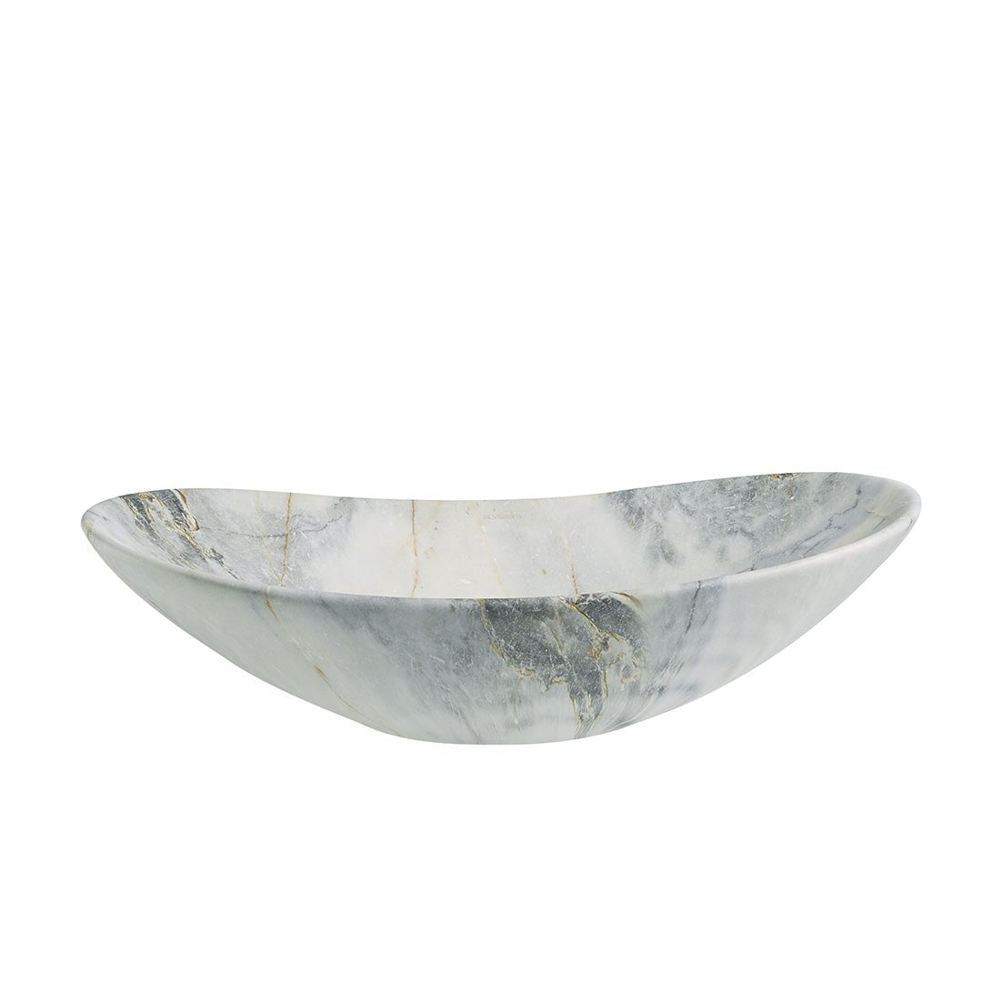 Lavoar de baie Lleida, pe blat, oval, din ceramica sanitara, 61.5 cm, imitatie marmura Blue vein, Elysium
