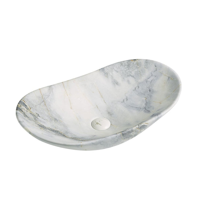 Lavoar de baie Lleida, pe blat, oval, din ceramica sanitara, 61.5 cm, imitatie marmura Blue vein, Elysium