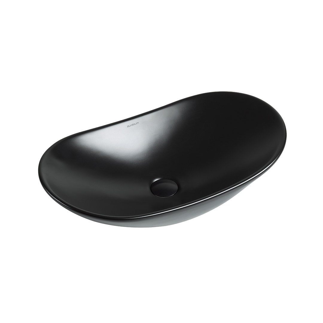 Lavoar de baie Lleida, pe blat, oval, din ceramica sanitara, 61.5 cm, negru mat, Elysium