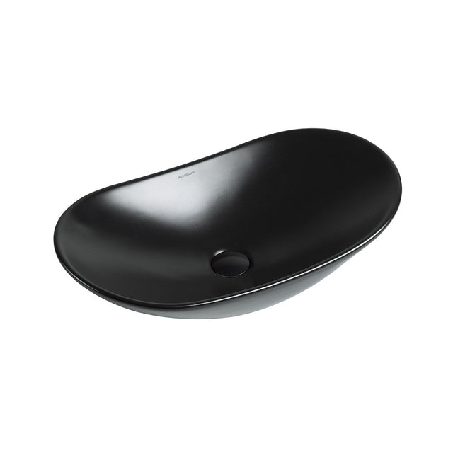 Lavoar de baie Lleida, pe blat, oval, din ceramica sanitara, 61.5 cm, negru mat, Elysium