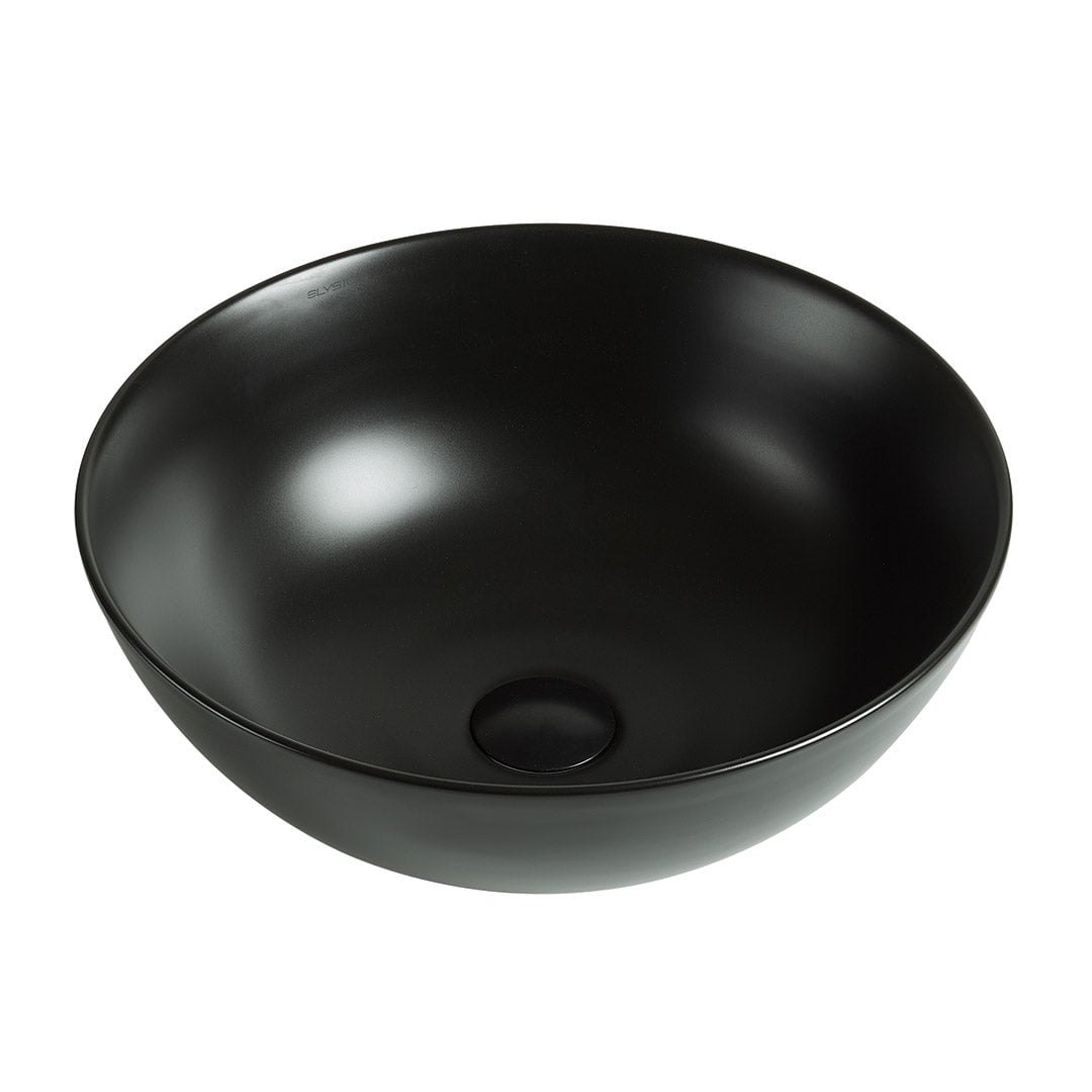 Lavoar de baie Loire, pe blat, rotund, din ceramica sanitara, 41.5 cm, negru mat, Elysium