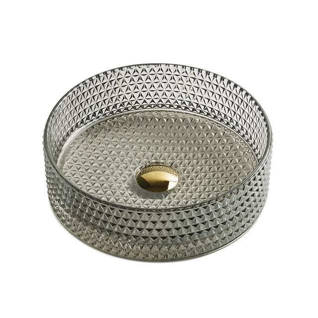 Lavoar de baie Lunara, pe blat, rotund, din sticla, 36 cm, gri transparent, Elysium