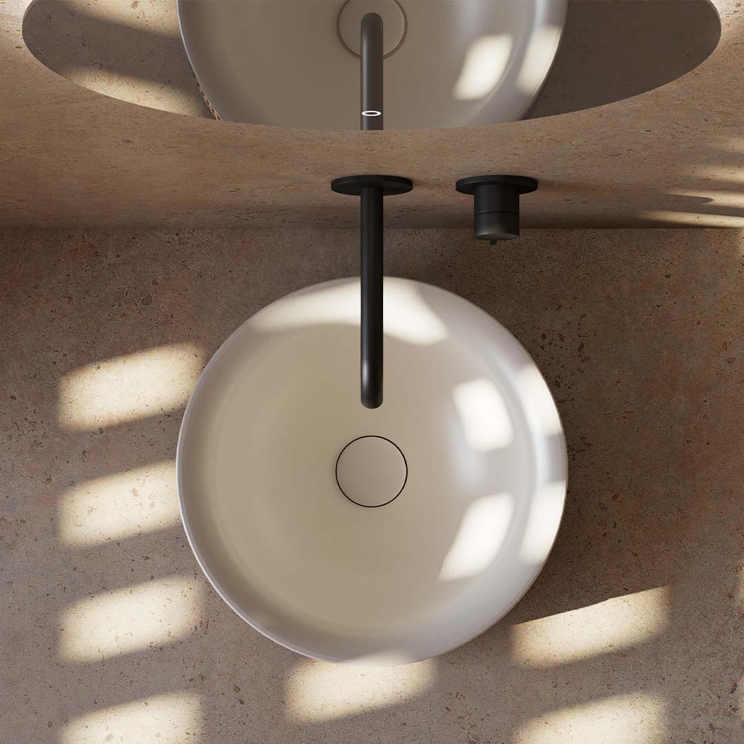 Lavoar de baie, pe blat, 38 cm, rotund, din compozit/lemn, stejar mat, MonBlari