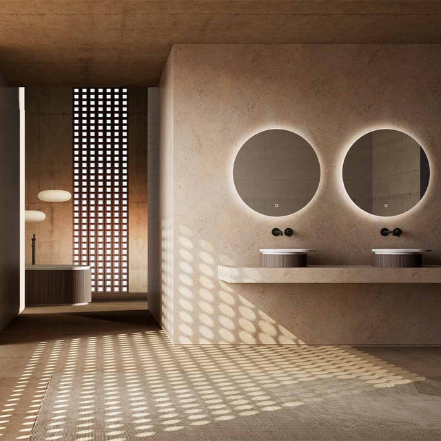 Lavoar de baie, pe blat, 38x46 cm, oval, din compozit, alb mat cu exterior lemn natur, MonBlari