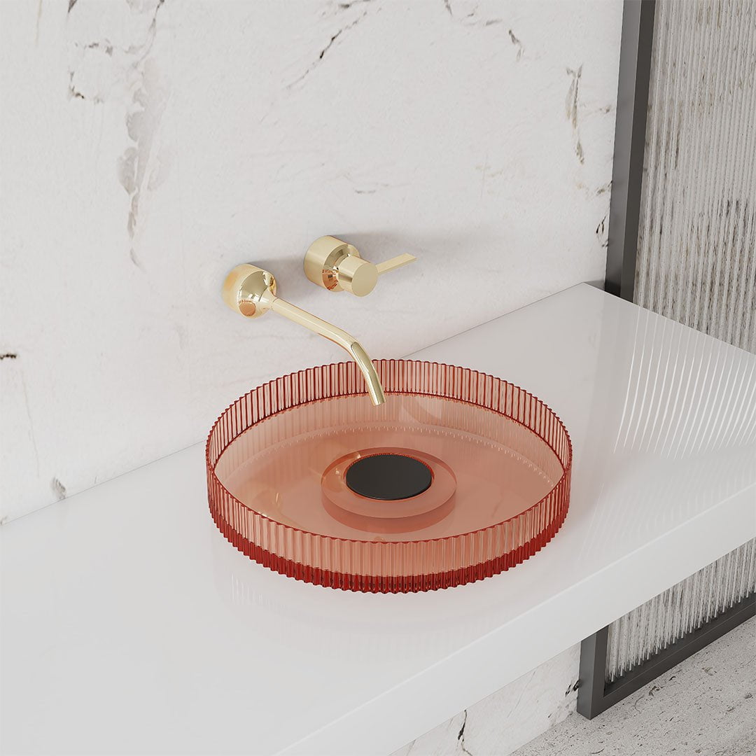 Lavoar de baie, pe blat, 40 cm, rotund, din rasina, maro transparent, MonBlari