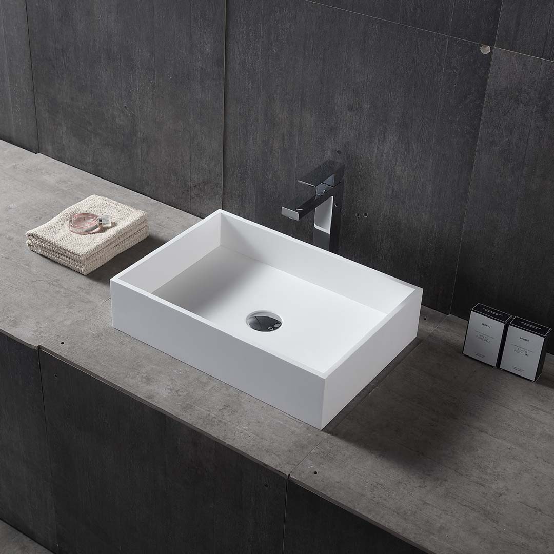 Lavoar de baie, pe blat, 400x400x120 mm, patrat, din compozit, alb mat, MonBlari