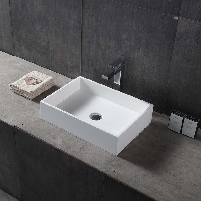 Lavoar de baie, pe blat, 400x400x120 mm, patrat, din compozit, alb mat, MonBlari