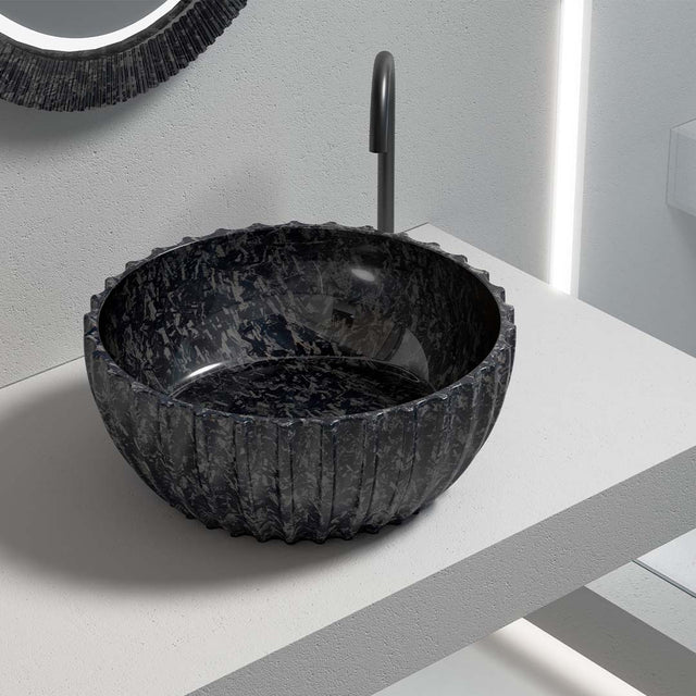 Lavoar de baie pe blat, 40x40 cm, rotund, din fibra de carbon, negru, finisaj mat, MonBlari